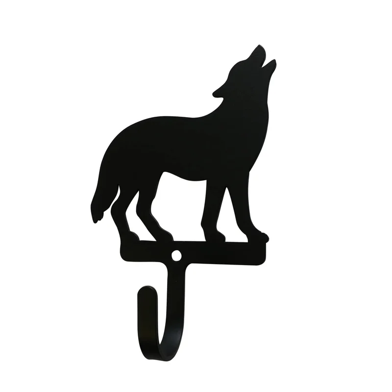 Village Wrought Iron Standing Wolf Wall Hook Decorative Small