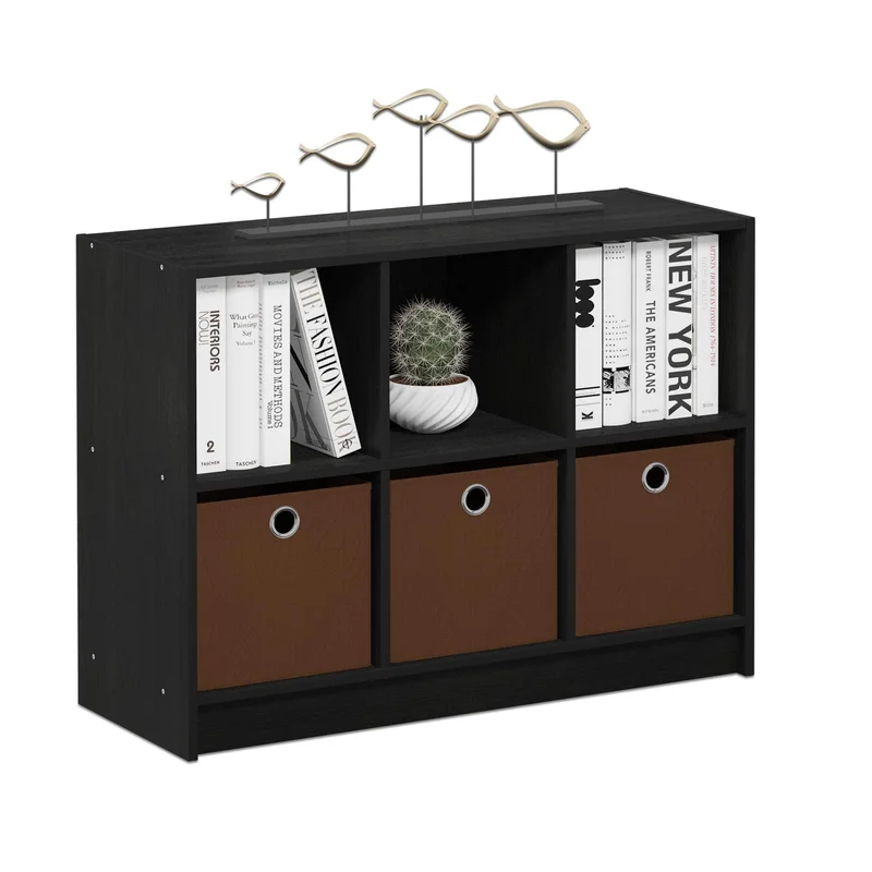 Furinno Basic 3x2 Cube Storage Bookcase Organizer with Bins Americano/Brown