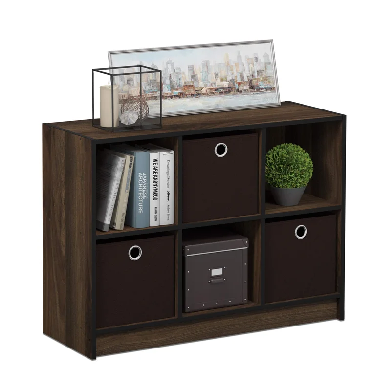 Furinno Basic 3x2 Cube Storage Bookcase Organizer with Bins Columbia Walnut/Dark Brown