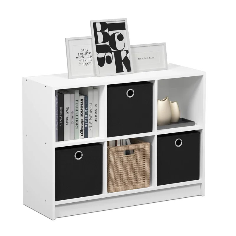 Furinno Basic 3x2 Cube Storage Bookcase Organizer with Bins White/Black