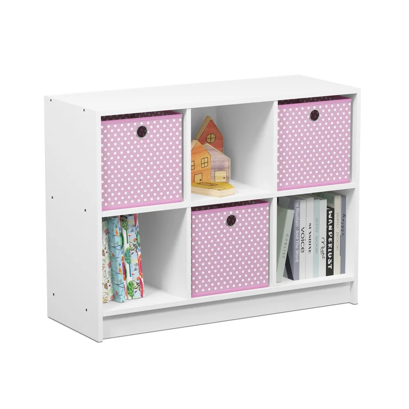 Furinno Basic 3x2 Cube Storage Bookcase Organizer with Bins White/Light Pink