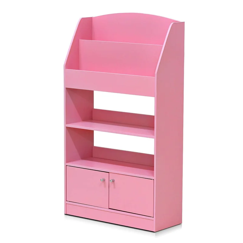 Furinno Lova Magazine/Bookshelf with Storage Cabinet Pink 9.45D x 24.57W x 43.31H in