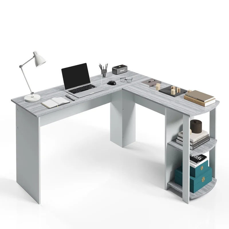 Techni Mobili L Shaped Desk - Modern Computer Desk with Corner Bookshelf & Side Storage Shelves for Home Office Accessories - El