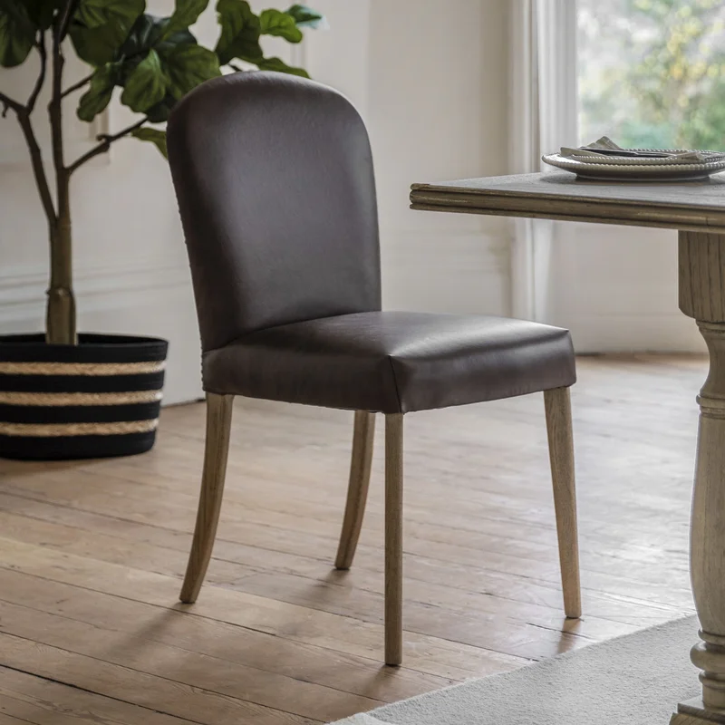 Zoar Dining Chair Brn Leath (2pk) 600x455x890mm