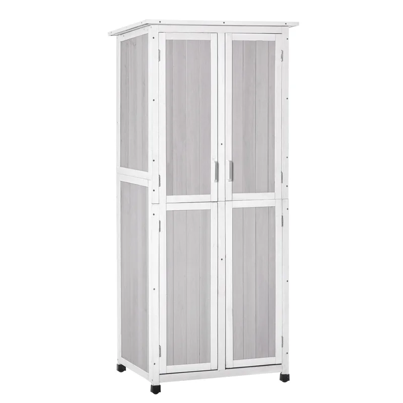 3-Tier Fir Wood Tool Shed with Bitumen Roof 77x58x175 cm Grey