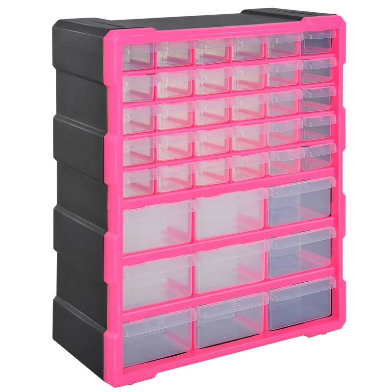 39 Drawer Storage Cabinets 38Lx16Dx47.5H cm Plastic-Rose Red