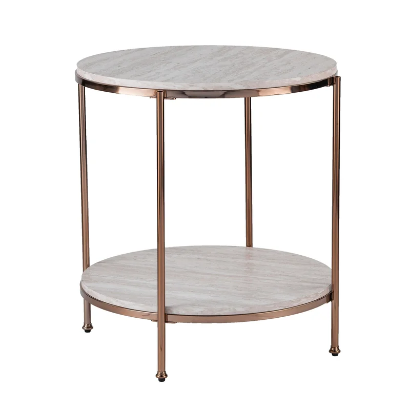 Silas Round Faux Stone End Table - Beige