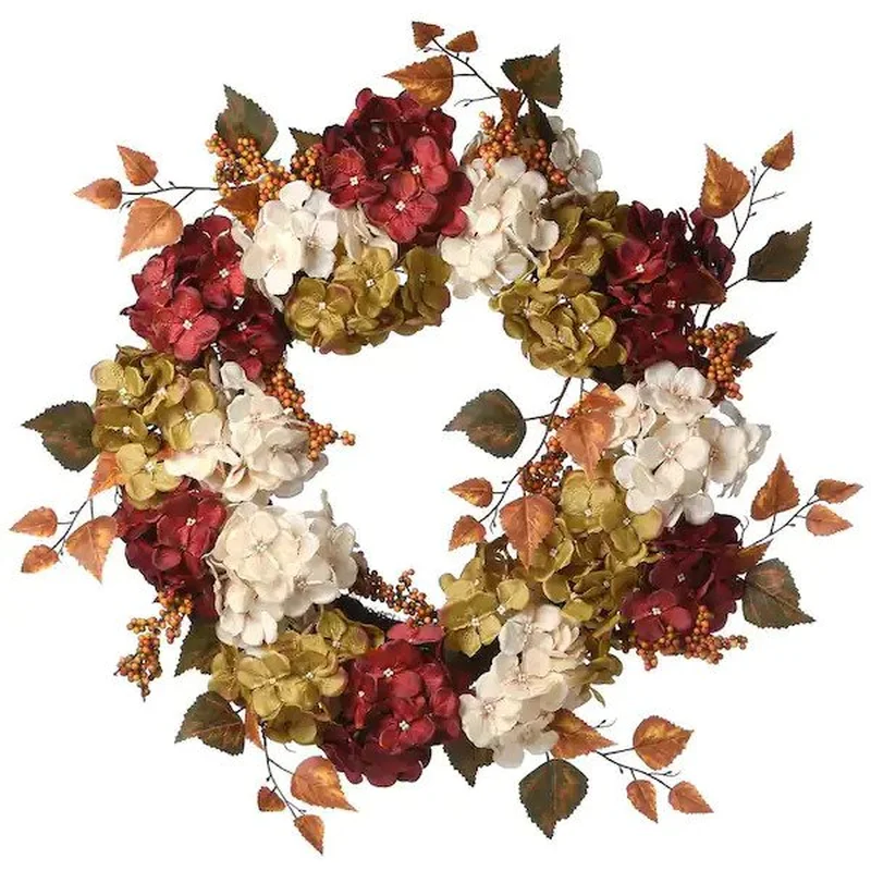24 in. Artificial Harvest Wreath with Hydrangea and Berries