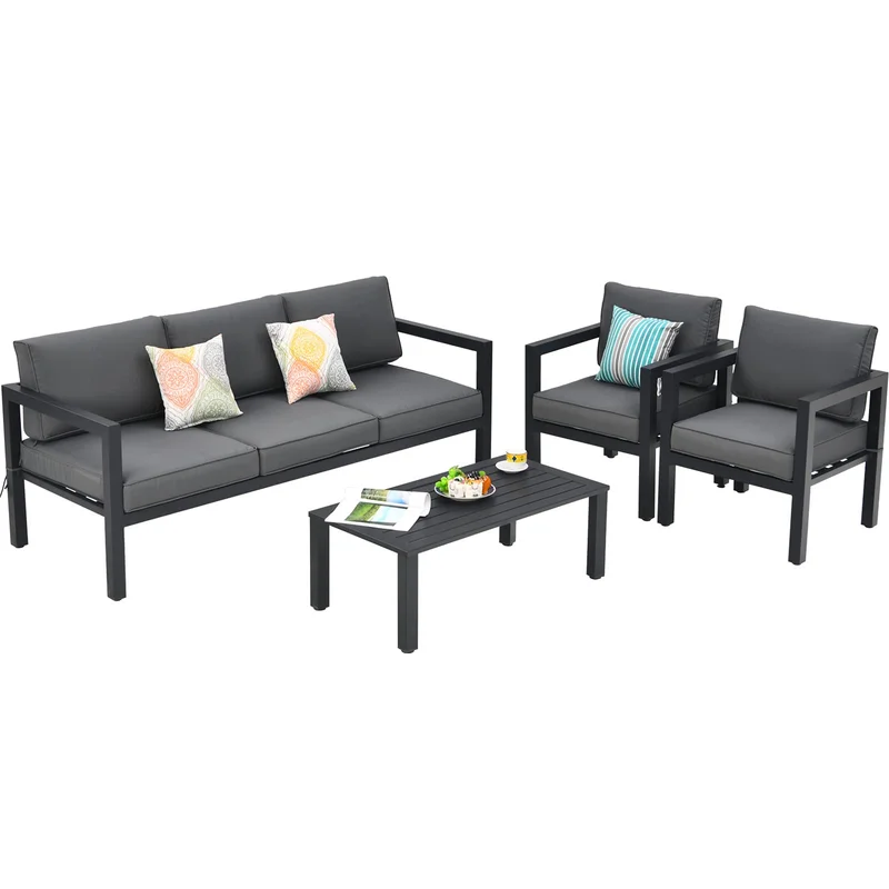 4-Piece Outdoor Furniture Set Garden Aluminum Conversation Set
