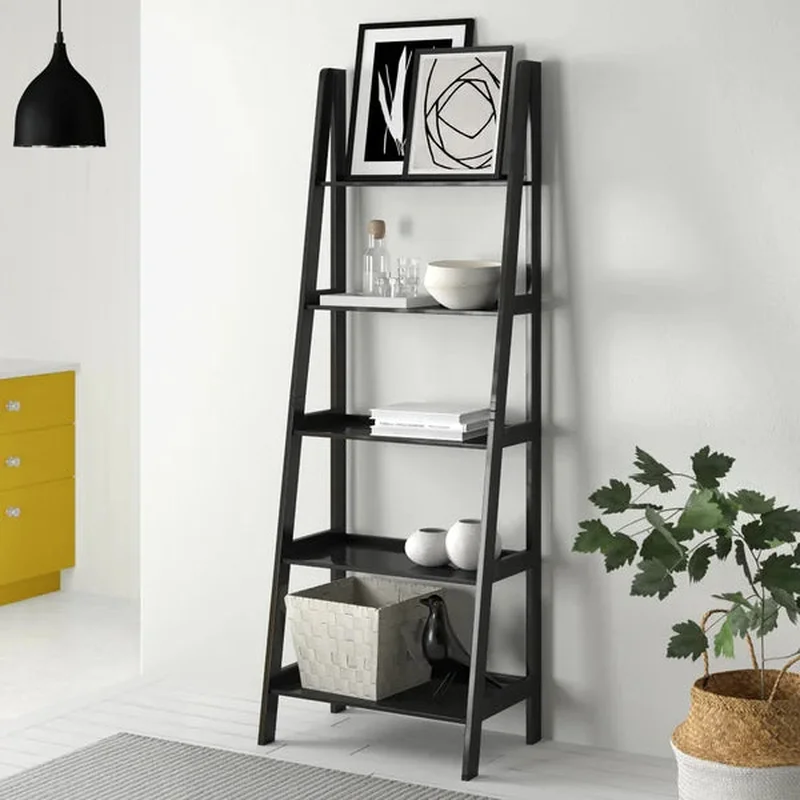 Black Natrona 72.5'' H x 25.25'' W Solid Wood Ladder Bookcase