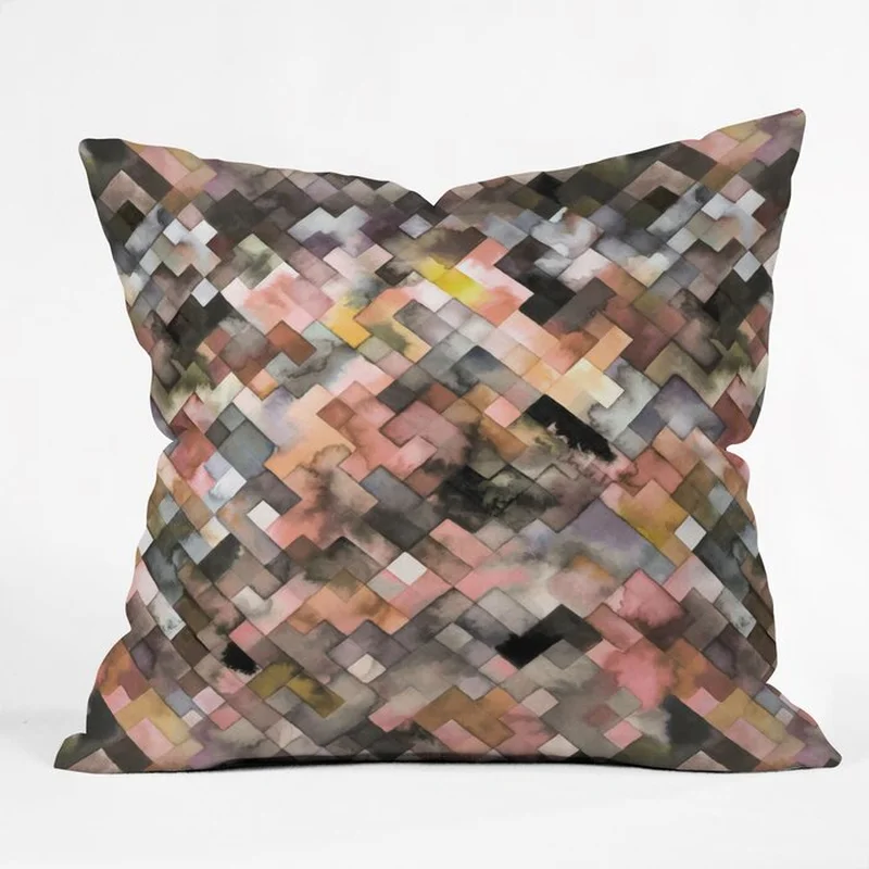 16" x 16" Gray/Pink Ninola Design Moody Geometry Throw Pillow