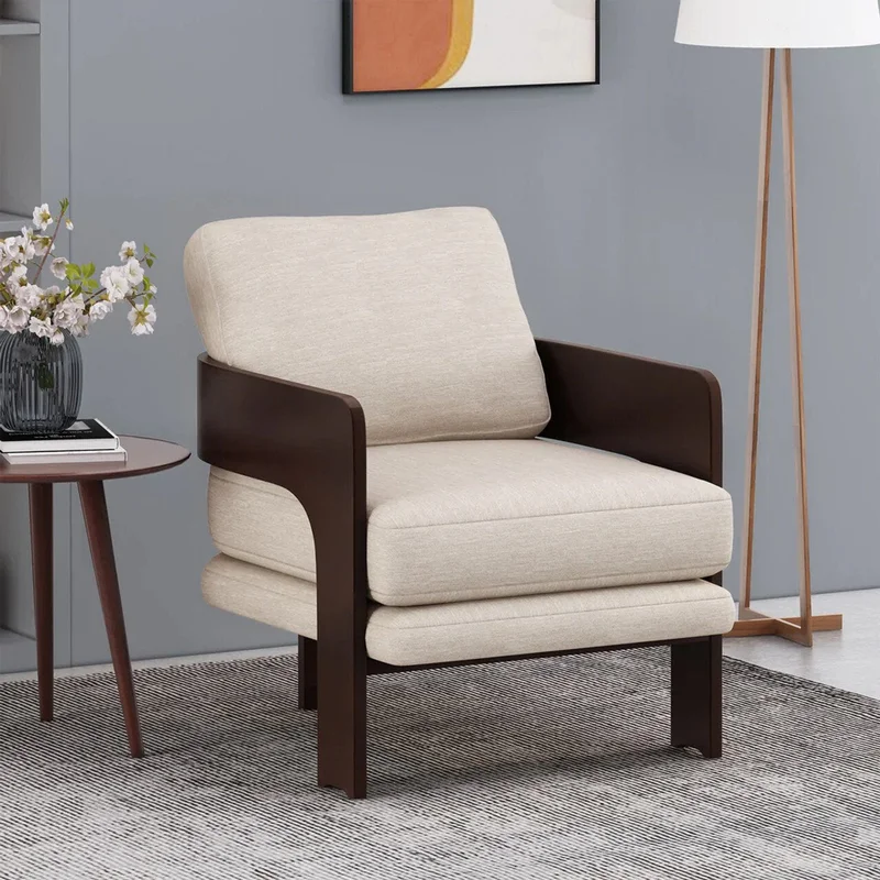 27"W Grover Mid-Century Modern Fabric Bentwood Accent Chair