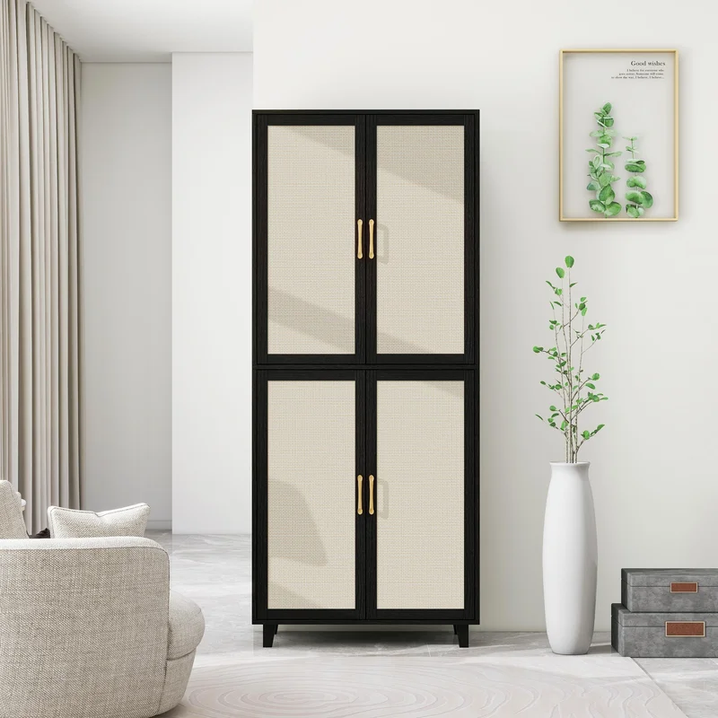4 Door Cabinet with 4 Adjustable Inner Shelves Storage Cabinet