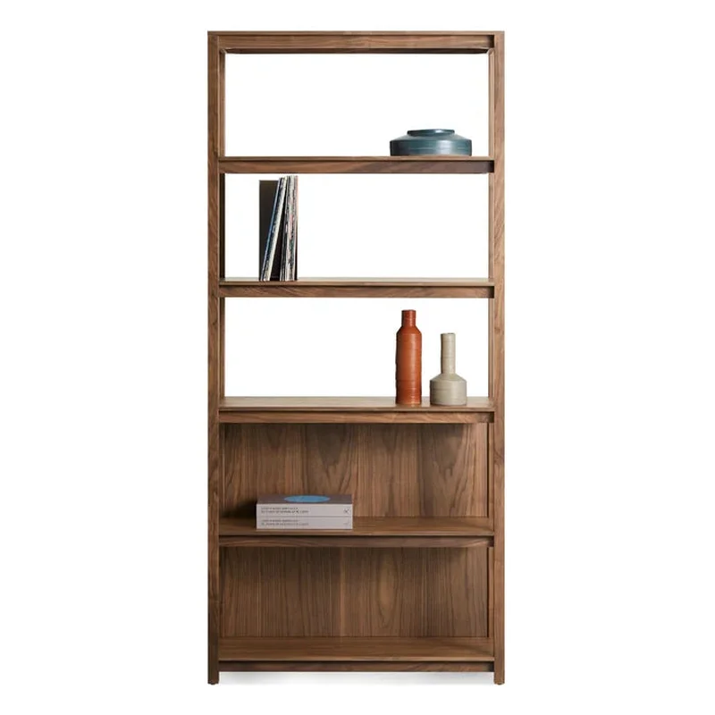 Walnut Open Plan Tall 76" H x 35" W Solid Wood Standard Bookcase
