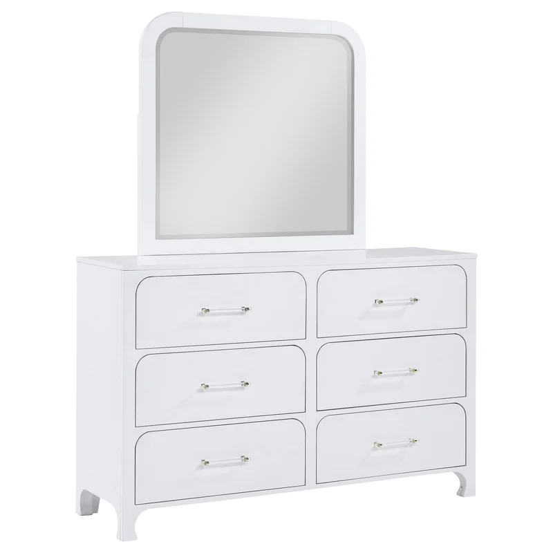 Aghes 6-drawer Dresser with Mirror Pearl WhitePearl White