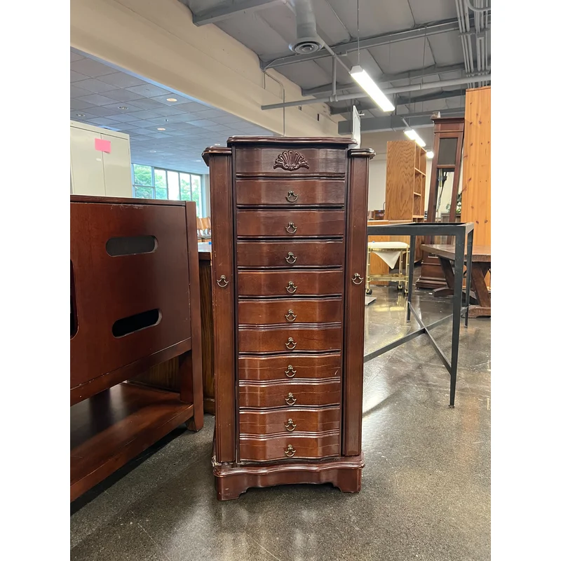 Vintage Brown Standing Jewelry Dresser with Gold Accents