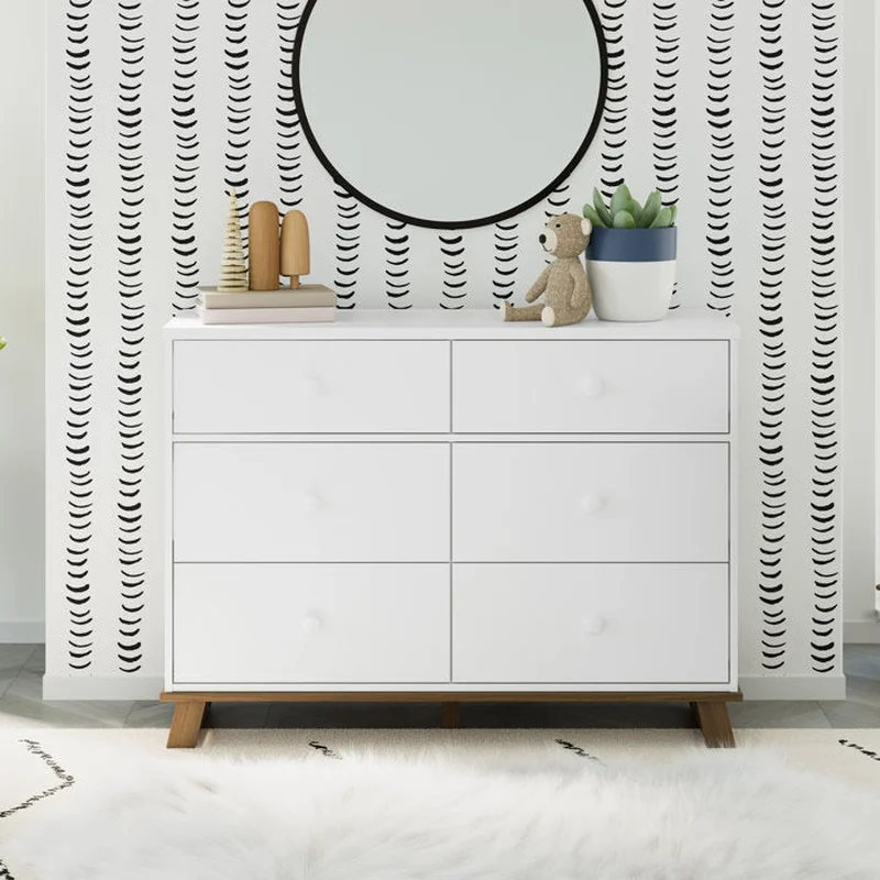 White/Vintage Driftwood Modern 6 Drawer Double Dresser