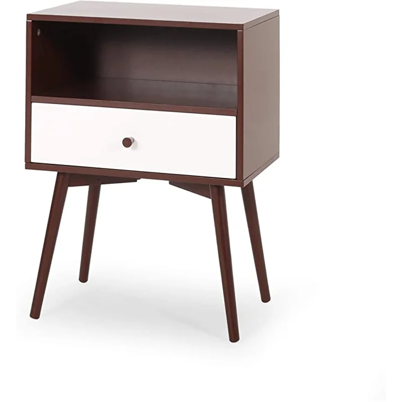 Alexis Mid-Century Modern Side Table Brown and White