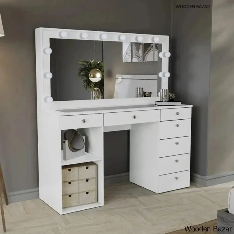 Fazilet Vanity Dressing Table With Mirror - Wooden Bazar