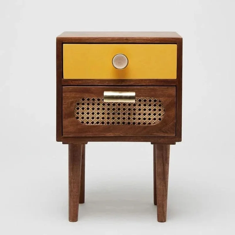 Sunberg Rattan Solid Wood Bedside Table - Wooden bazar