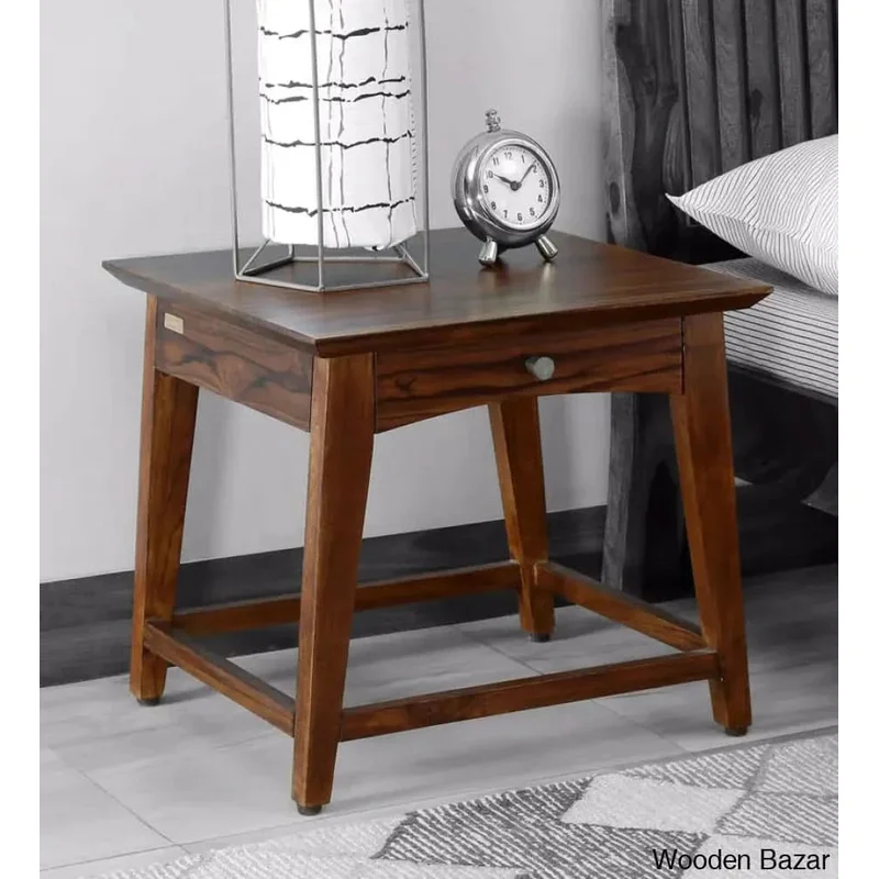 Tectona Teak Wood Bedside Table In Provincial Teak Finish
