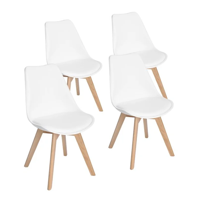 White PlasticDining Chair With Wood Legs Frankfurt Set of 4