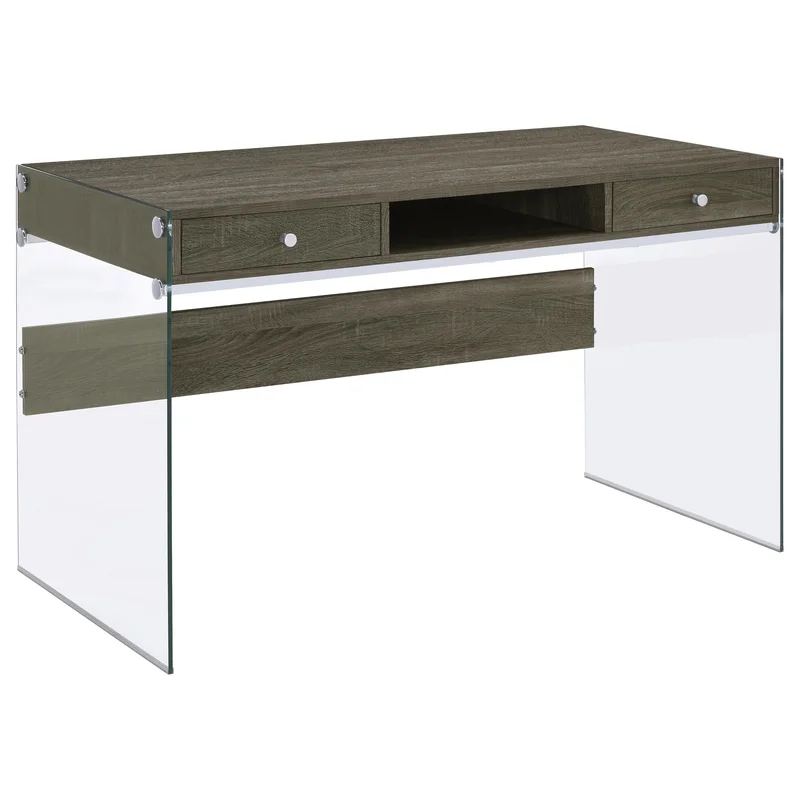Dobrev 2-Drawer Writing Desk Weathered Grey And Clear
