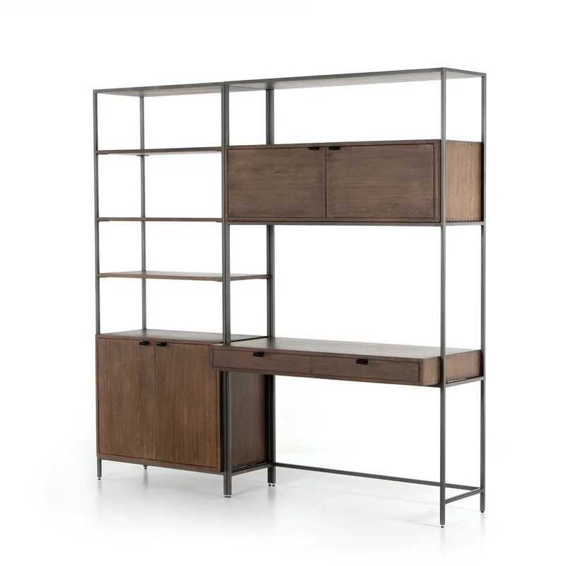 Trey Modular Wall Desk W/ 1 Bookcase - Auburn Poplar