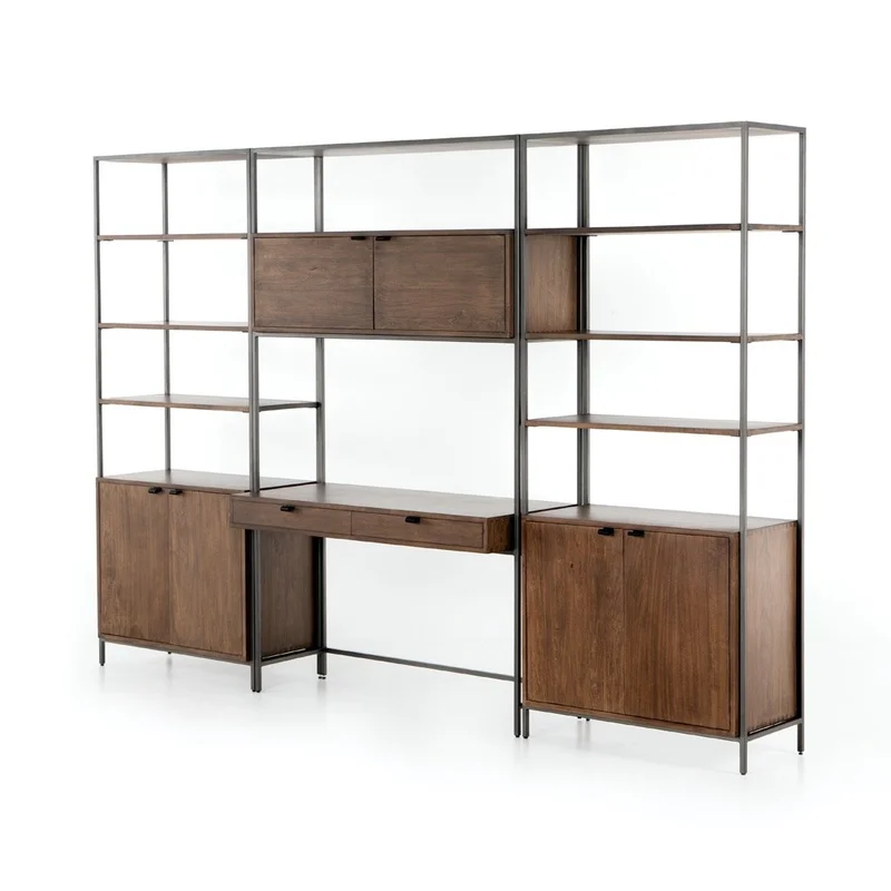 Trey Modular Wall Desk W/ 2 Bookcases - Auburn Poplar