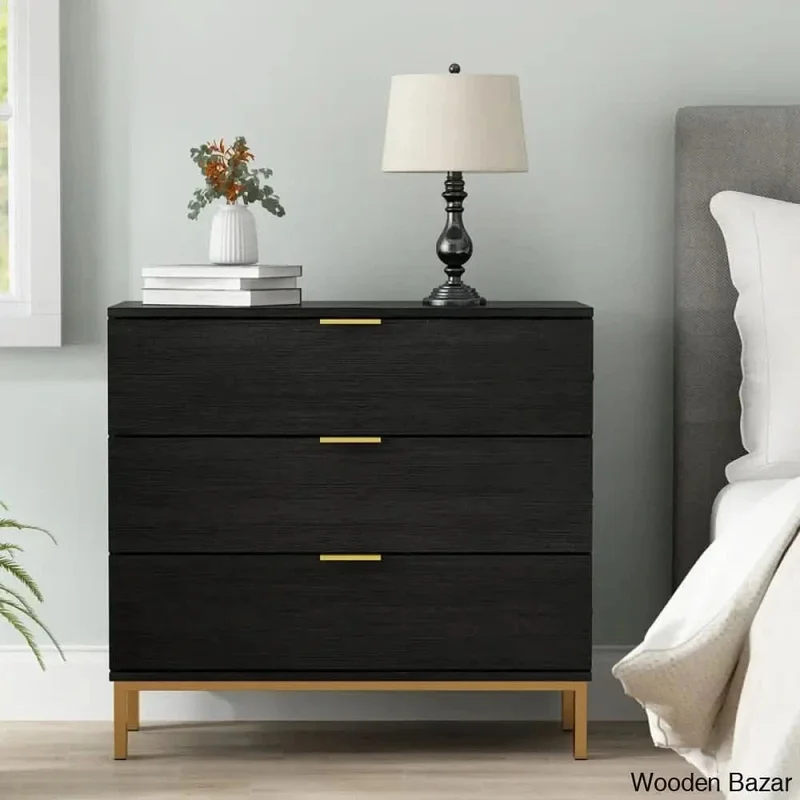 Wooden Bazar Lavale 29.7'' Tall 3 - Drawer Nightstand in Black