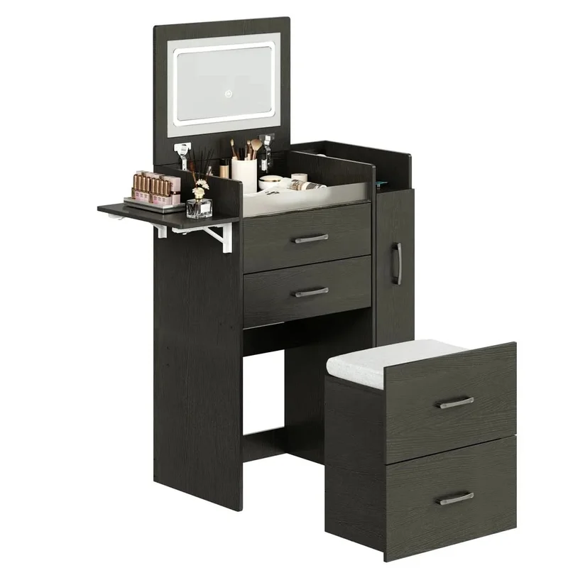 3 in 1 Vanity Desk with Plip Top Mirror and 3 Color LED Lighted