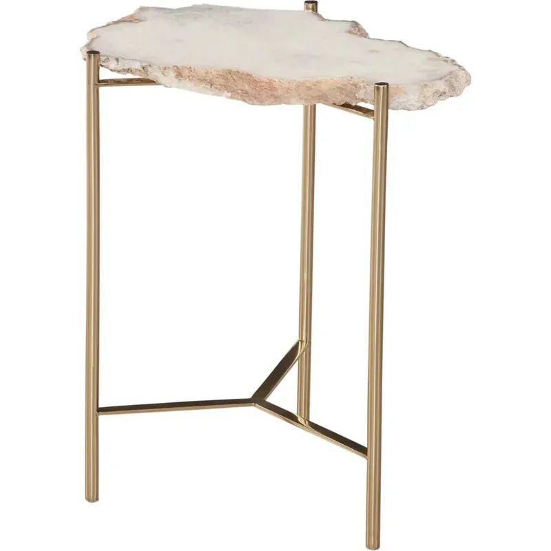 Cora Marble & Iron White Geometric Accent Table
