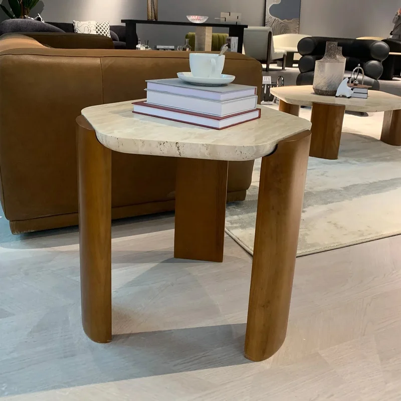 Scandinavian Travertine Stone Side Table TRAWO