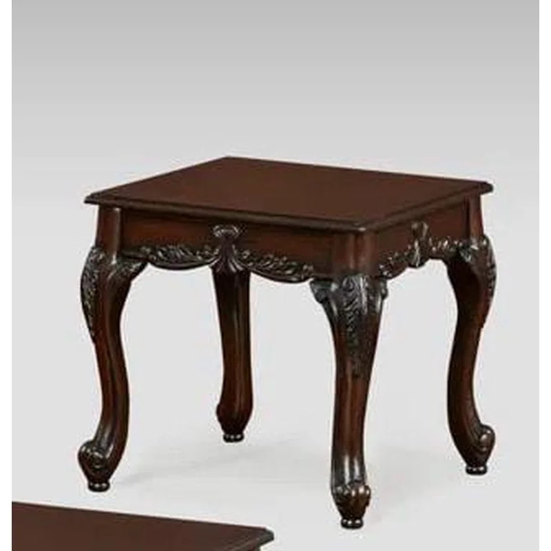 Victorian Style Hand-Carved Wooden End Table with Cabriole Legs