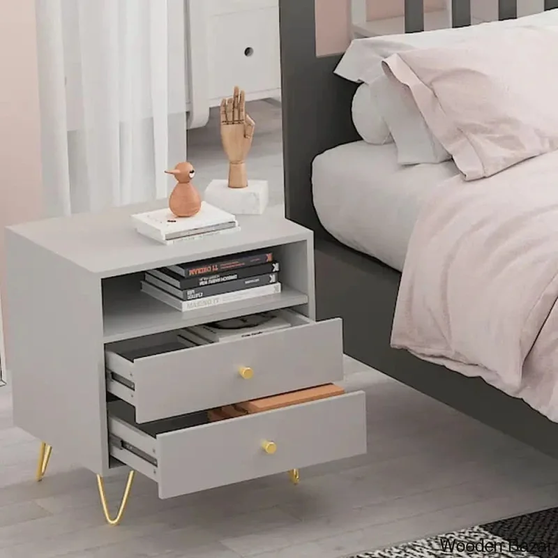 Wooden Bazar Staffard 21.6'' Tall 2 - Drawer Nightstand in Gray