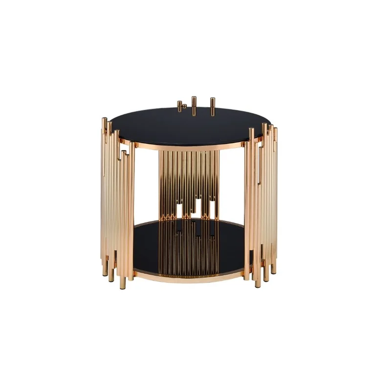 Tanquin End Table 84492 Black Glass & Gold Finish | Acme