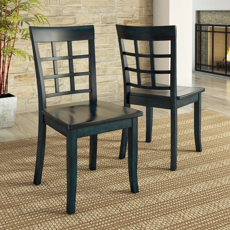 Window Back Wood Dining Chairs (Set of 2) - Antique Denim Finish
