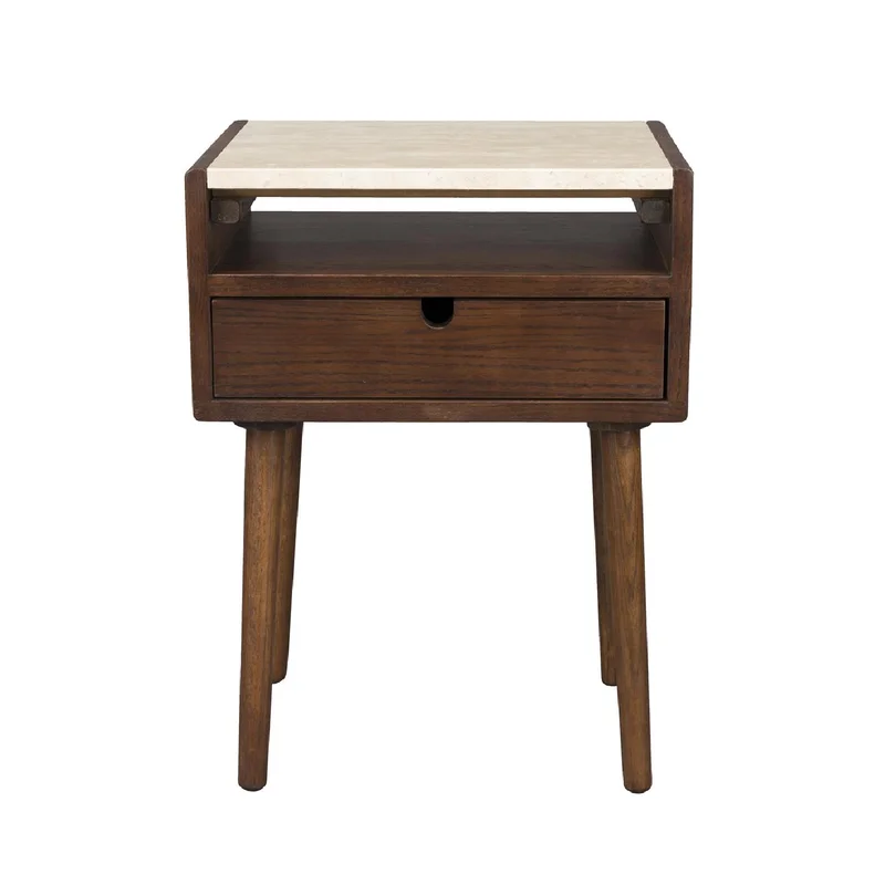1-Drawer Travertine Side Table/Bedstand | Dutchbone Arda