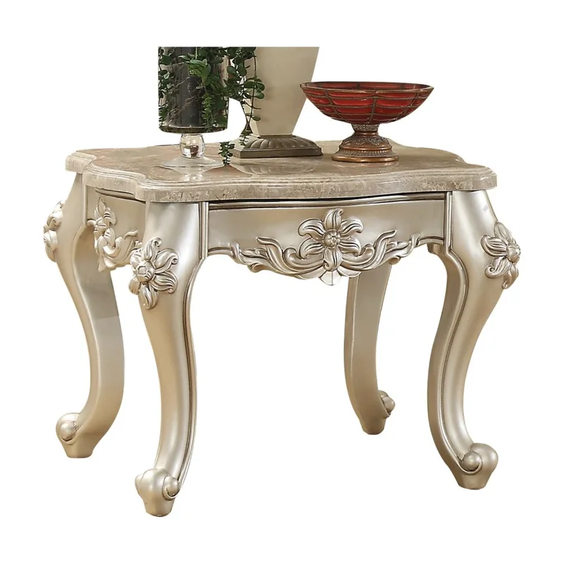 Bently End Table 81667 Marble Top & Champagne Finish | Acme