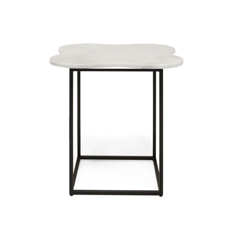 Organic-Shaped White Marble End Table | OROA Modern Aleidy