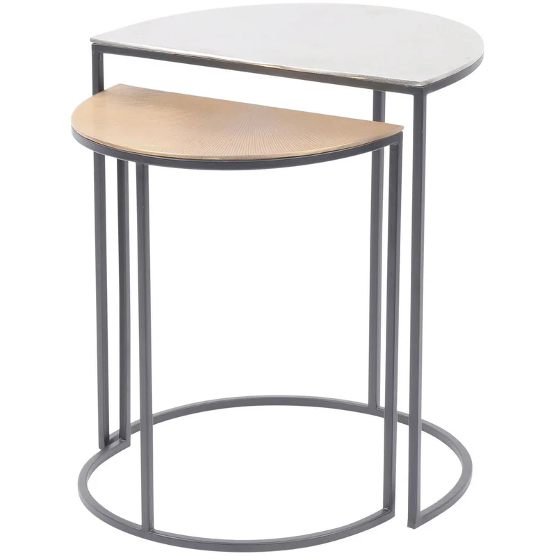 Set of 2 Starburst Gold & Silver Semi Circle Side Tables