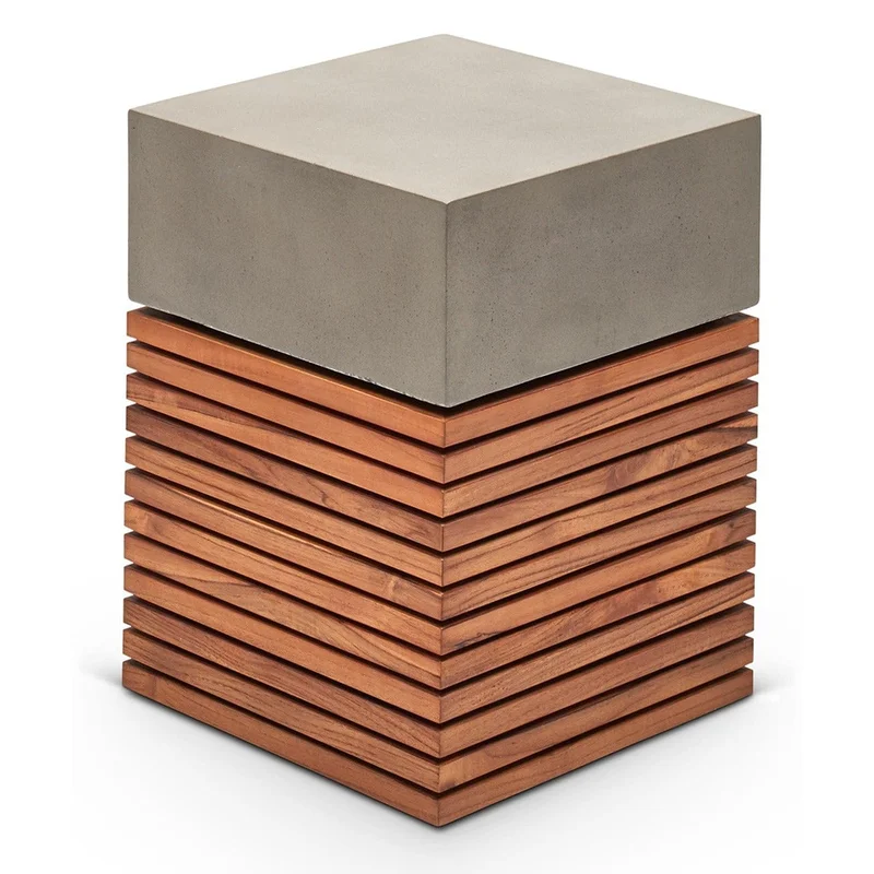 Stecca Alto Teak and Concrete Outdoor Side Table & Stool