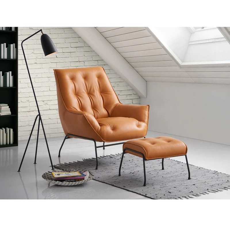 Zusa Accent Chair & Ottoman AC02379 Sandstone Top Grain Leather | Acme