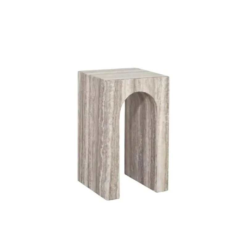 Arched Gray Travertine End Table | Richmond Interiors Dulce