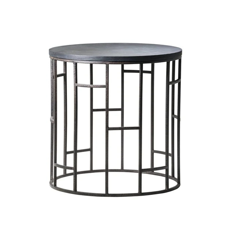 Black Wooden Top Circular Side Table | Andrew Martin Blackout