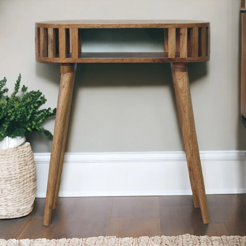 Ariella Console Table Open Shelf Nordic Legs Solid Wood Brown