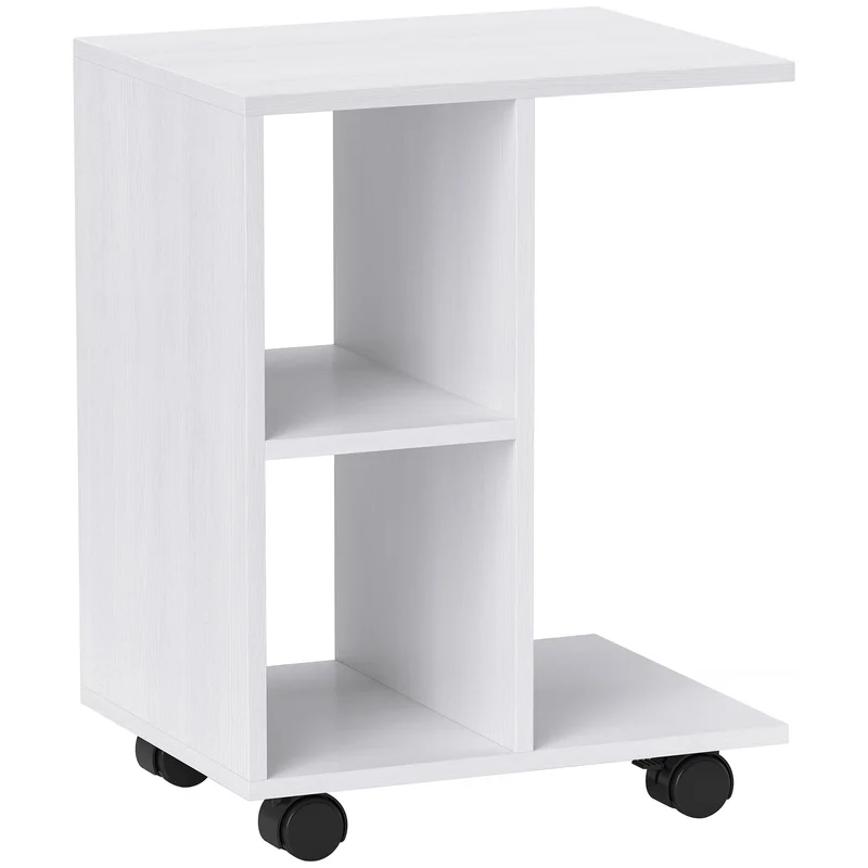 C-shaped Side Table Portable with Wheels 45 x 35 x 58 cm White