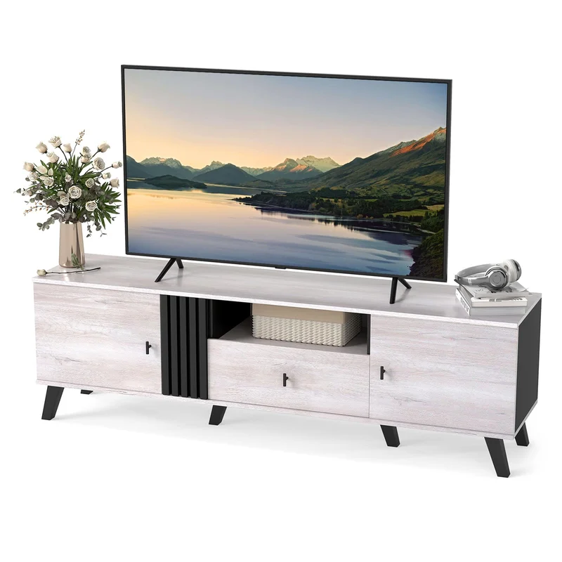 Tangkula Mid Century Modern TV Stand for 80 TVs with Open Shelf