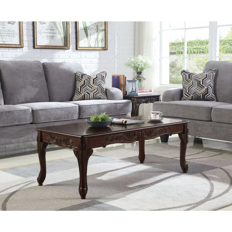 Traditional Ornate Detailing Dark Cherry Finish Wood Coffee Table
