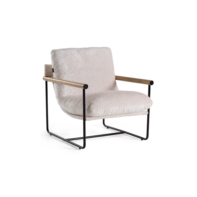 Wood-Armed Beige Accent Chair | OROA Modern Moorcroft